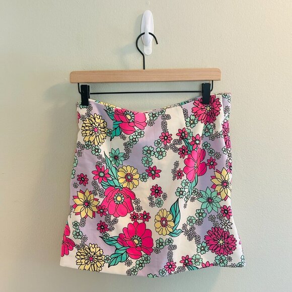 Zara Only One Floral Mini Skirt Size Medium High Rise Pink Purple Flowers Bright - Picture 5 of 10